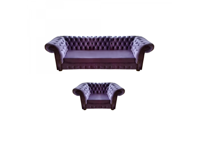 Lila Wohnzimmer Komplett Modern Chesterfield Sofa Dreisitze Couch Sessel Neu