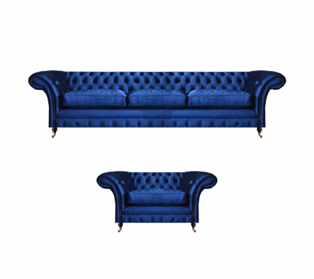 Luxus Sitzmöbel Sofa Set 2tlg Sofa Dreisitzer Couch mit Sessel Chesterfield Neu