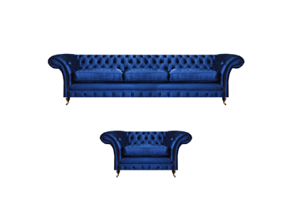 Luxus Sitzmöbel Sofa Set 2tlg Sofa Dreisitzer Couch mit Sessel Chesterfield Neu
