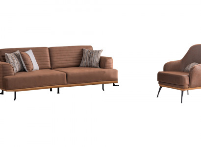 Luxus Sofagarnitur: Braun Dreisitzer-Sofa und Sessel für Wohnzimmer
