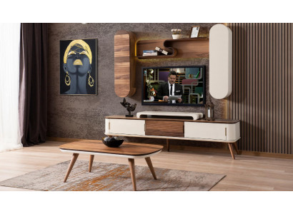 Luxus Wohnwand Set mit Couchtisch Wohnwände Sidebord rtv ständer tv holz 2tlg