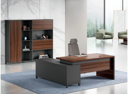 Schwarz-Brauner Eckschreibtisch Designer Arbeitszimmer Edler Bürotisch