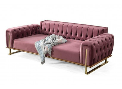 Rosa Chesterfield Sofa Wohnzimmer Dreisitzer Polster 3-Sitzer Couch