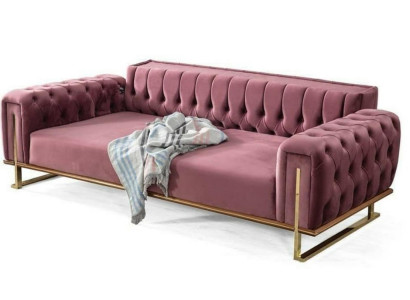 Rosa Chesterfield Sofa Wohnzimmer Dreisitzer Polster 3-Sitzer Couch