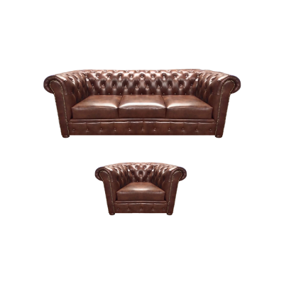 Polstermöbel Leder Sofa Dreisitze Braun Sessel Sitz Wohnzimmer Neu Chesterfield