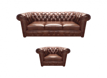 Polstermöbel Leder Sofa Dreisitze Braun Sessel Sitz Wohnzimmer Neu Chesterfield
