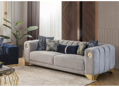 Wohnzimmer Sofa 3 Sitzer Grau Polster Sofas Design Holz Textil neu Modern