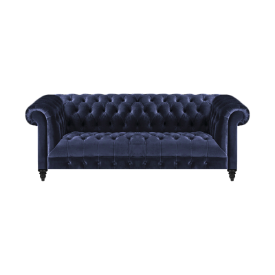 Wohnzimmer Sofa Dreisitze Couch Polstermöbel Blau Textil Chesterfield