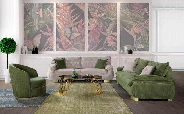 Sofagarnitur 3+3+1 Sitzer Sofa grau Couch Polster Garnitur Stoff Möbel