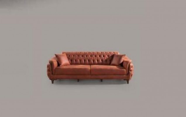 Orange Chesterfield Couch Dreisitzer Sofa Möbel Samt Holz Sitzpolster