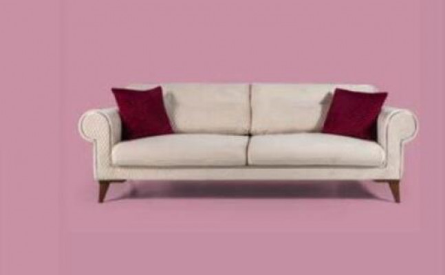 Dreisitzer Sofa 3 Sitzer Stoff beige Couch Sofa große Polster Holz Designer neu