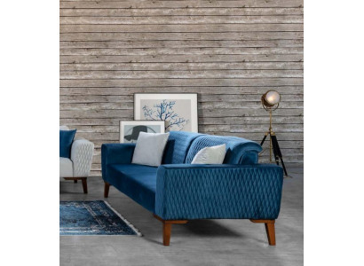 Blau Couch Dreisitzer Sofa Elegante Sitzmöbel Wohnzimmer Samt