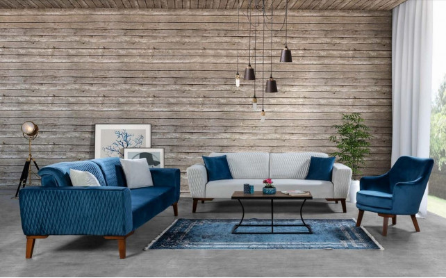 Blau Couch Dreisitzer Sofa Elegante Sitzmöbel Wohnzimmer Samt