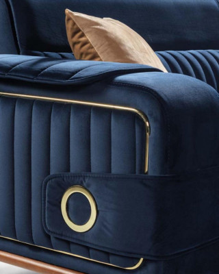Luxus Blaue Couch Dreisitzer Design Sofas Möble Stoff Textil Samt