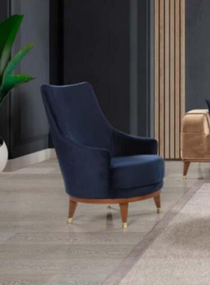 Moderner Sessel Wohnzimmer 1 Sitzer Designer Lounge Farbe blau Holz