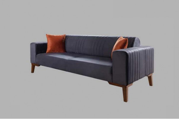 Grau Dreisitzer Couch Elegante Sofa Sitzmöbel Wohnzimmer Samt