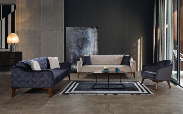 Beige Dreisitzer Couch Elegante Sofa Wohnzimmer Sitzmöbel Samt