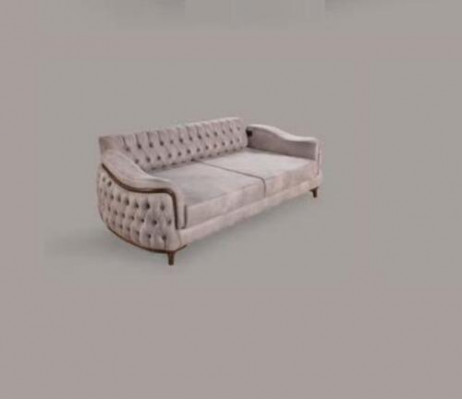 Beige Chesterfield Couch Dreisitzer Sitzpolster Sofa Möbel Samt Holz