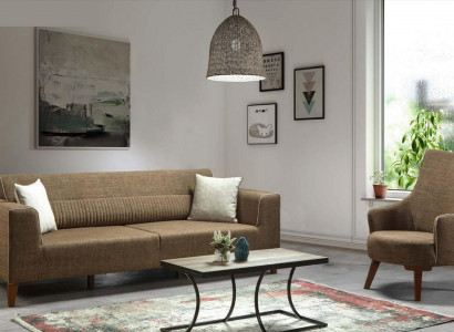 Sofagarnitur 3+1 Sitz Polster Sofa Polstergarnitur Möbel braun Stoff