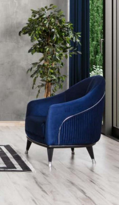 Sofagarnitur 3+3+1 Sitz Sofas Polster Couchen Holz grau blau Samt