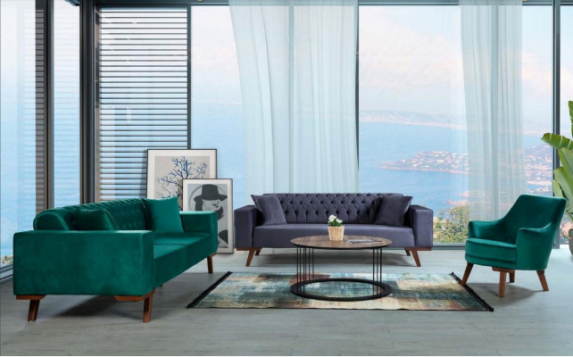 Sofagarnitur 3+3+1 Sitz Wohnzimmer Stil Couch Sofa Violett Turkis