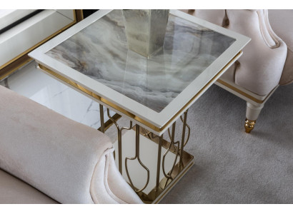 Beistelltisch Weiß Couchtisch Luxus Wohnzimmer Möbel Metall Elegantes Modern 