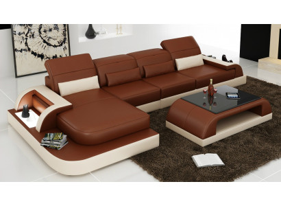 Braune L Form Sofa Couch Polster Garnitur Wohnlandschaft Design Ecksofa Leder