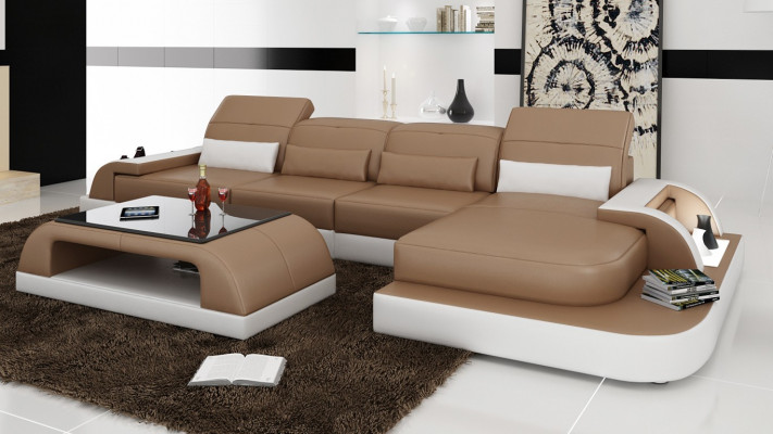Braune L Form Sofa Couch Polster Garnitur Wohnlandschaft Design Ecksofa Leder
