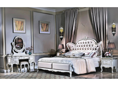 Kingsize-Doppelbett mit Lederkopfteil im Klassisch Design Chesterfield-Stil