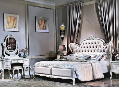 Kingsize-Doppelbett mit Lederkopfteil im Klassisch Design Chesterfield-Stil