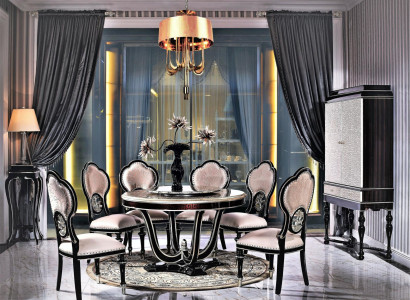 Königlicher Stuhl für 6 Personen für das Wohnzimmer in Schwarz-Beige