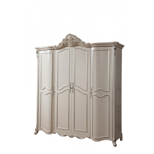 Exquisiter dreitüriger weißer Kleiderschrank im klassischen Stil