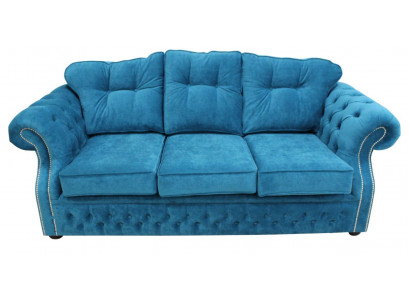 Blaue Chesterfield Stoff Polster Dreisitzer Wohnzimmer Couch Design