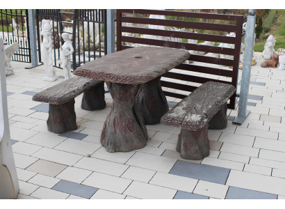Gartenmöbel Tisch mit 2 Bänke Terrasen Möbel Stein Holz Garten Garnitur Sofort