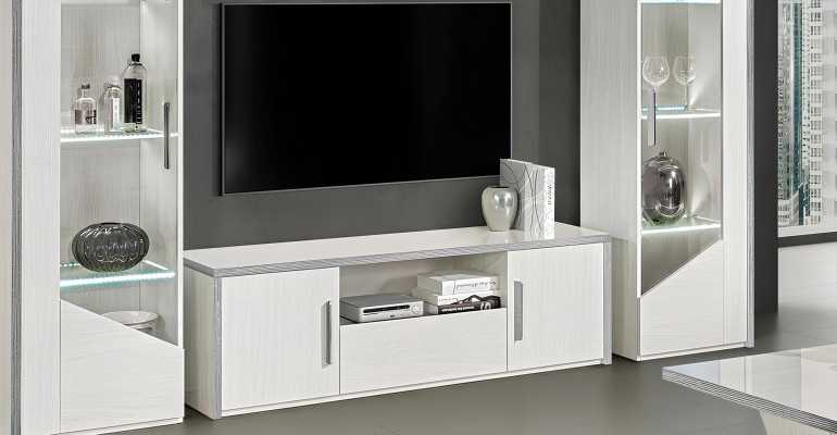 Wohnzimmer RTV Vitrine Wohnwand Holz Schrank Design Weiß Modern Neu Set 3tlg.