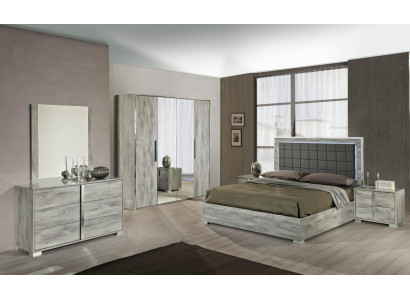 Schlafzimmer Bett Nachttisch Kleiderschrank Kommode Spiegel Doppel Holz Set 6tlg