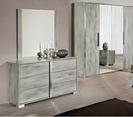 Schlafzimmer Bett Nachttisch Kleiderschrank Kommode Spiegel Doppel Holz Set 6tlg