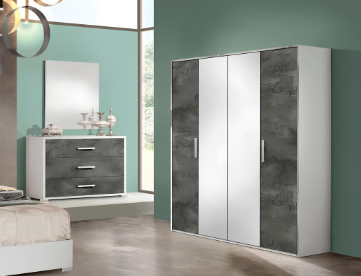 Schlafzimmer Bett Nachttisch Kleiderschrank Kommode Spiegel Doppel Neu Set 6tlg.