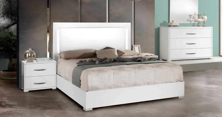 Schlafzimmer Bett Nachttisch Kleiderschrank Kommode Spiegel Modern Weiß Set 6tlg