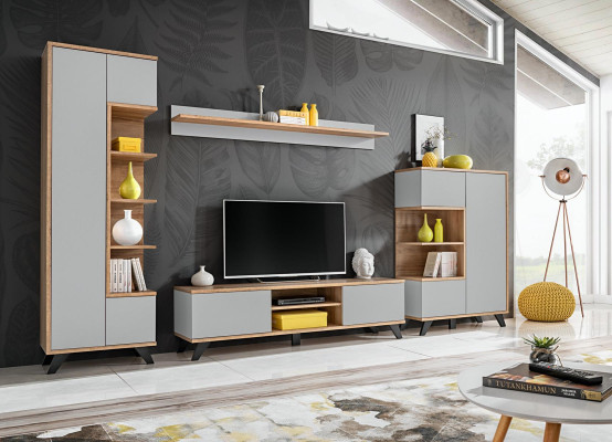 Wohnwände Garnitur 4 tlg Luxus Wohnzimmer Set TV-Ständer Bücherregal Möbel Neu