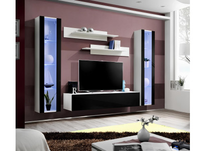Wohnwand Luxus Set 5tlg. Wohnzimmer rtv Hänge Vitrine Moderne TV-Ständer Schwarz
