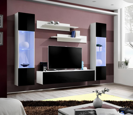 Schwarz Wohnwand Wohnzimmer Designer Modern Möbel TV Ständer
