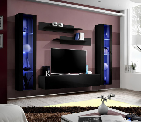 Wohnzimmer Wohnwand Lowboard Holz Wand Regale Design Schwarz Modern Set 5tlg