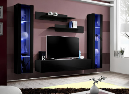 Wohnzimmer Wohnwand Lowboard Holz Wand Regale Design Schwarz Modern Set 5tlg