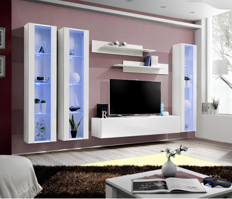 Wohnzimmer Wohnwand TV Ständer Sideboard Holz Hänge Vitrine Designer Einrichtung