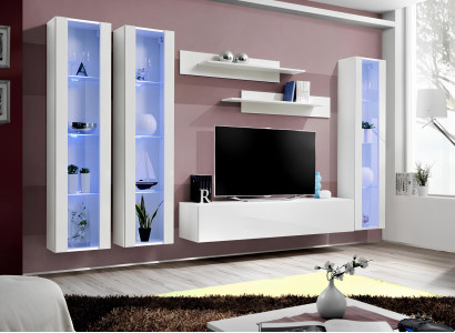 Wohnzimmer Wohnwand TV Ständer Sideboard Holz Hänge Vitrine Designer Einrichtung