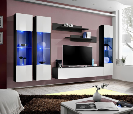 Wohnwand Luxus Komplette Set 6 tlg Hänge Vitrine Modern TV-Ständer