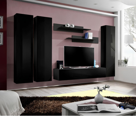 Wohnzimmer Wohnwand rtv Lowboard Holz Schwarz Möbel Wandschrank Neu Modern