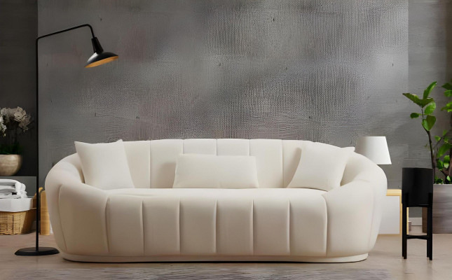 Wohnzimmer Weiße Couch Garnitur Dreisitzer Moderner 2-Sitzer Textil Set
