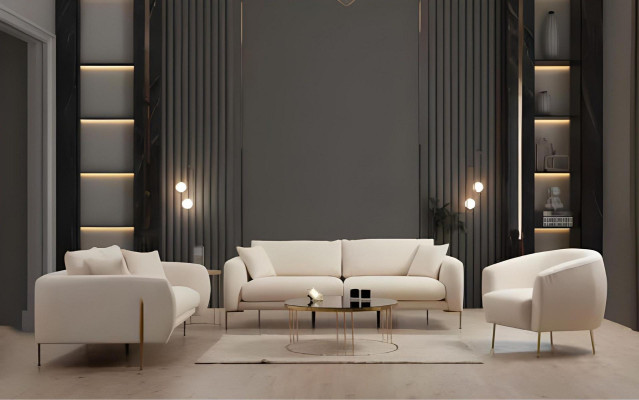 Wohnzimmer Polster Sofa Set Dreisitzer 2-Sitzer Luxuriöser Textil Sessel